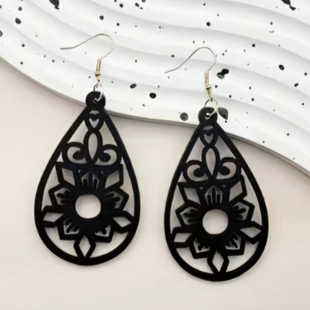Black Bohemian Teardrop Earrings